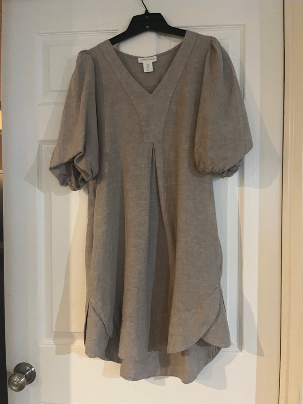 Cynthia Rowley Taupe Puff-Sleeve V-Neck Tunic